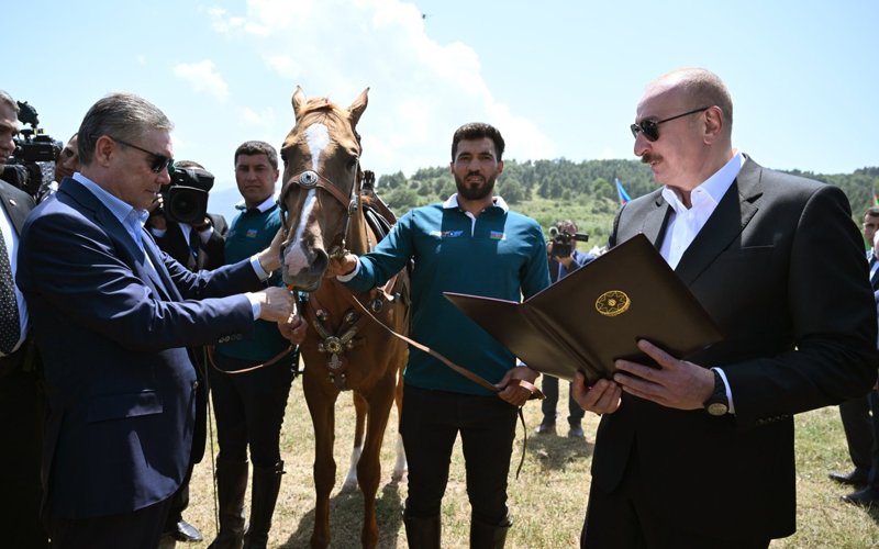 President Aliyev presents Karabakh horse to Gurbanguly Berdimuhamedov Karabakh horse
