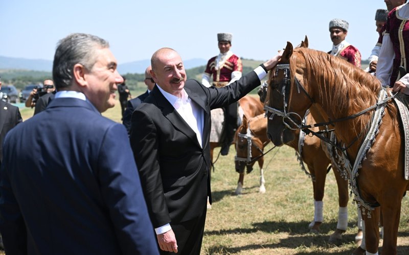 President Aliyev presents Karabakh horse to Gurbanguly Berdimuhamedov Karabakh horse
