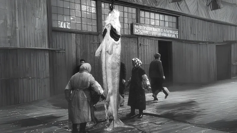 Как атырауские рыбаки выловили гигантского осетра в Каспии