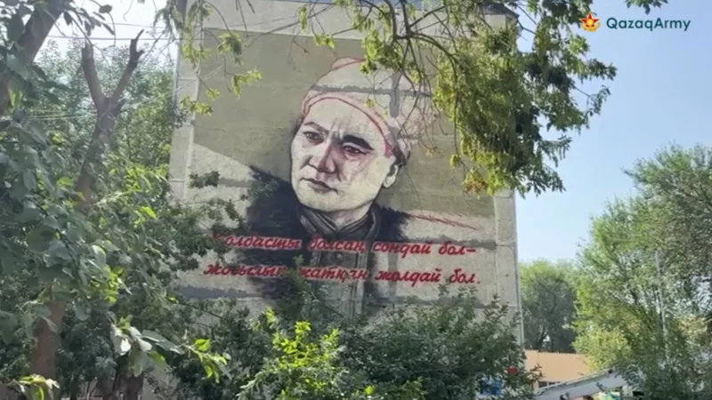 Портрет Бауржана Момышулы изобразили на мурале в Таразе