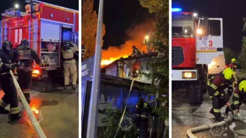 В Астане тушат пожар в трехэтажном здании