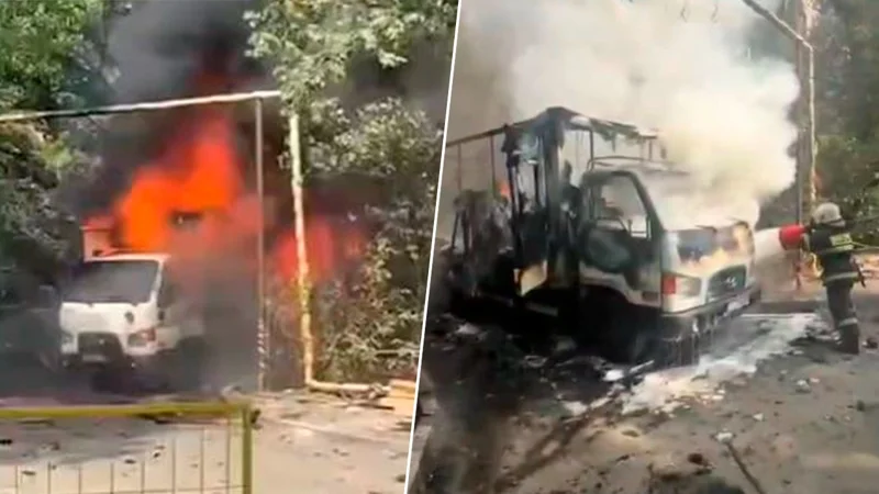 В Алматы потушили загоревшийся грузовик