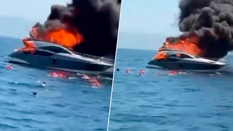 Катер с 16 людьми на борту загорелся в Турции
