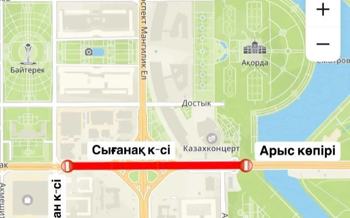 Участок улицы Сыганак и мост Арыс закрыли на ремонт в Астане 