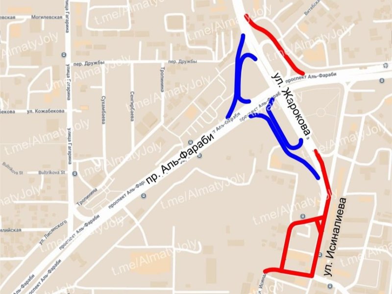 Участки транспортной развязки Жарокова - Аль-Фараби перекроют в Алматы