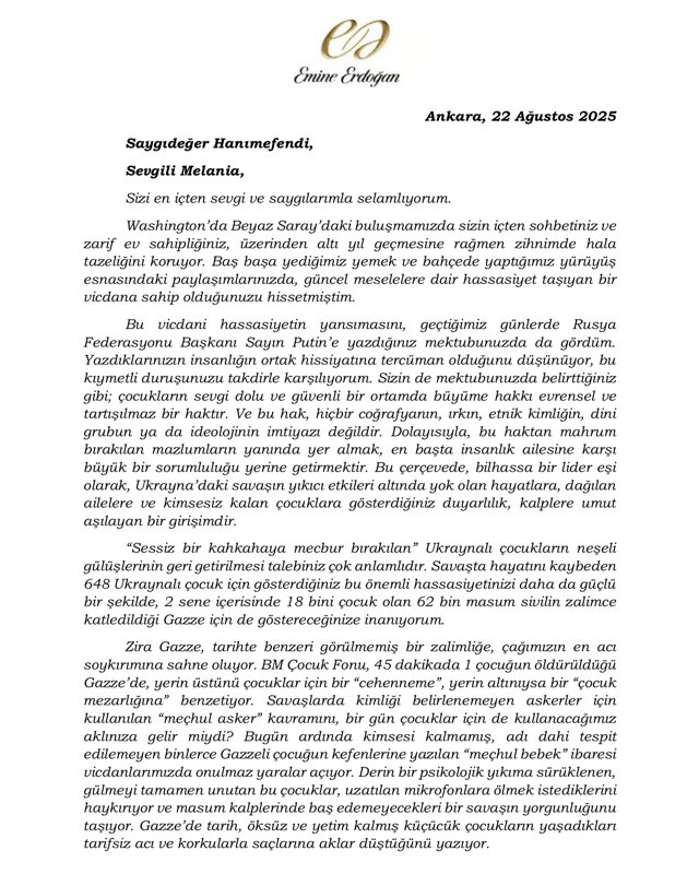 «Бұл уақыт әлдеқашан жетті»: Эмине Ердоған Мелания Трампқа хат жолдады «Бұл уақыт әлдеқашан жетті»: Эмине Ердоған Мелания Трампқа хат жолдады