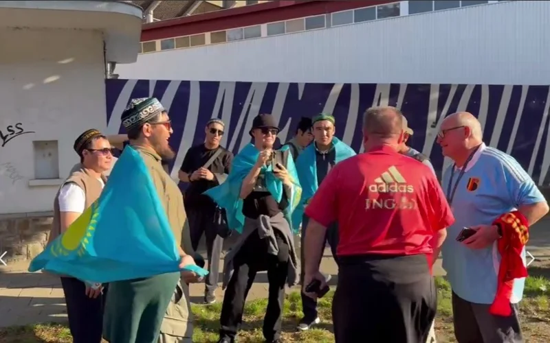 Fans gathered at Anderlecht stadium in Brussels ahead of Kazakhstan vs. Belgium match