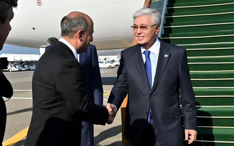 Kassym-Jomart Tokayev lands in Azerbaijan