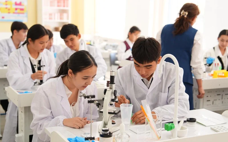 лаборатория в школе, школьники в науке, химия 