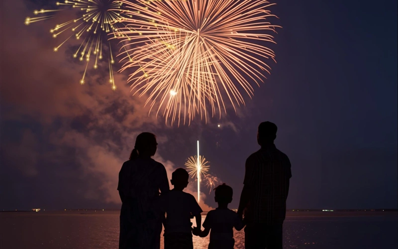 Fireworks, family, celebration