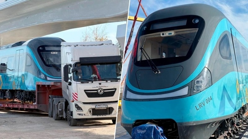 Third LRT train lifted onto track in Astana Third LRT train lifted onto track in Astana