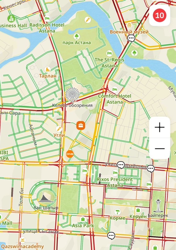 Пробки в 10 баллов зафиксированы в Астане Пробки в 10 баллов зафиксированы в Астане