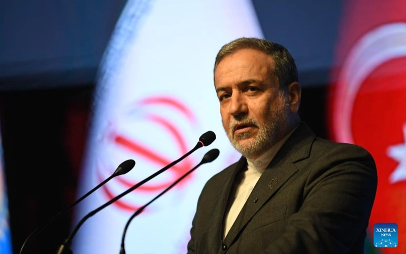 Iranian Foreign Minister Seyed Abbas Araghchi speaks during the opening ceremony of the First Caspian Governors' Forum in the northern city of Rasht, Iran, Nov. 18, 2025. Iran on Tuesday opened the First Caspian Governors' Forum in Rasht, aiming to strengthen regional cooperation among the Caspian Sea littoral states. )