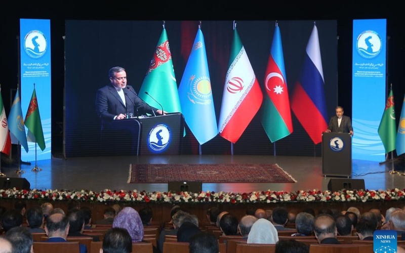 Iranian Foreign Minister Seyed Abbas Araghchi speaks during the opening ceremony of the First Caspian Governors' Forum in the northern city of Rasht, Iran, Nov. 18, 2025. 