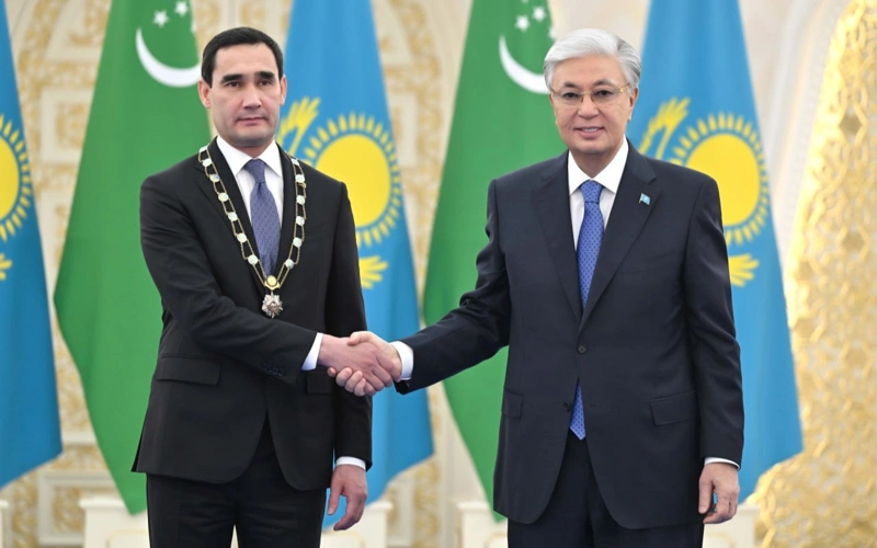 Kassym-Jomart Tokayev awards Serdar Berdimuhamedov Altyn Qyran Order