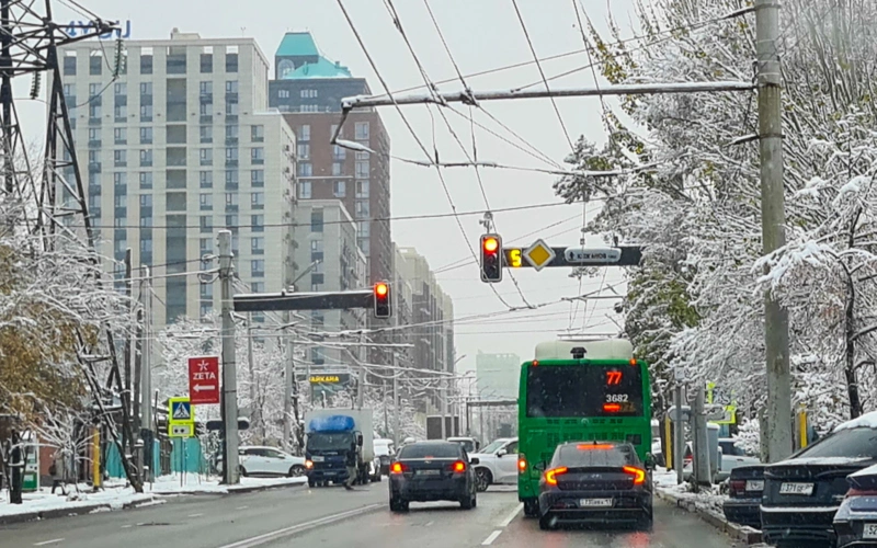 ауа райы, погода, снег, қар, дорога, жол, автобус