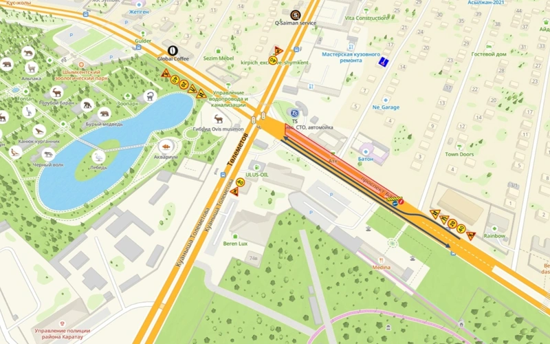 Движение по проспекту Байдибек би в Шымкенте ограничат на две недели