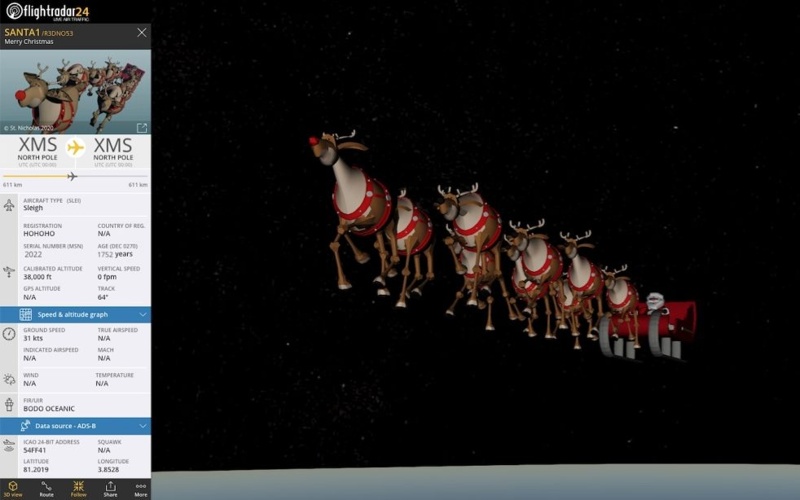 Santa Claus’ journey around the world begins as users track the festive route Santa Claus’ journey, New Year, Flightradar24