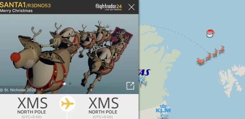Santa Claus’ journey, New Year,  Flightradar24