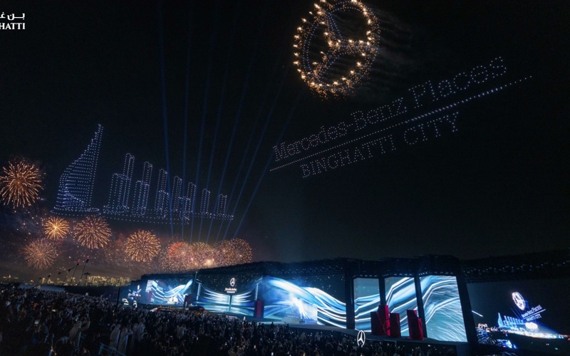 Dubai, Mercedes-Benz City, UAE, construction, fireworks, luxury