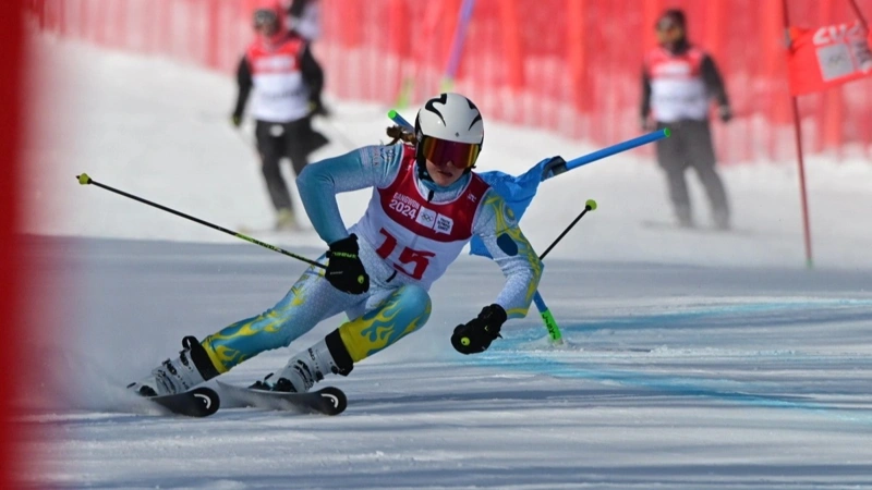 Alexandra Skorokhodova of Kazakhstan claims gold at Alpine Skiing Tournament in Italy
