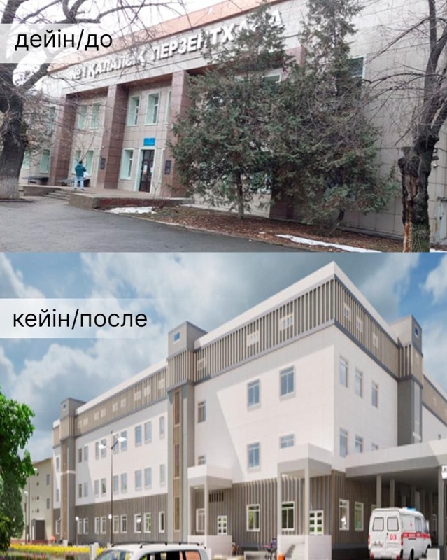 Старое и проект нового здания роддома №1 в Алматы