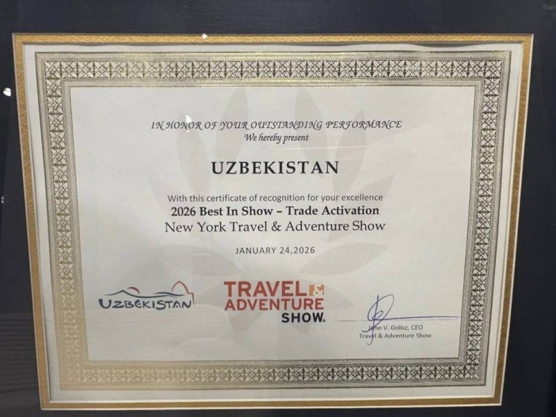 Uzbekistan tourism shines in U.S., earns prestigious 2026 award Uzbekistan tourism shines in U.S., earns prestigious 2026 award