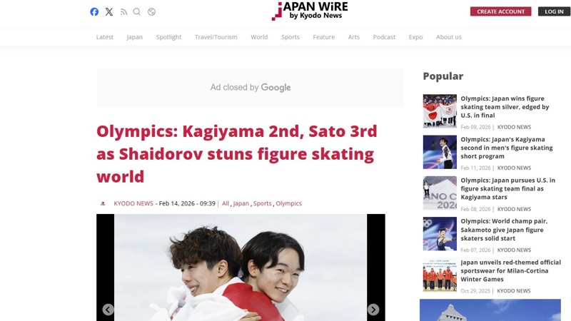 World tabloids, Kyodo, Kazakh figure skater Shaidorov, Olympics