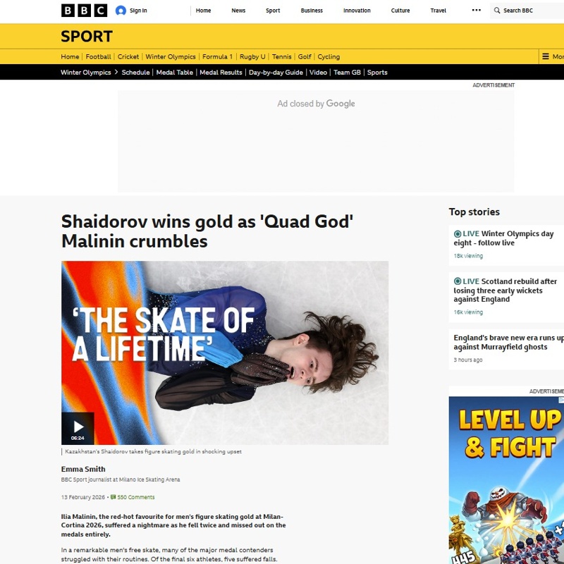 World tabloids, BBC, Kazakh figure skater Shaidorov, Olympics