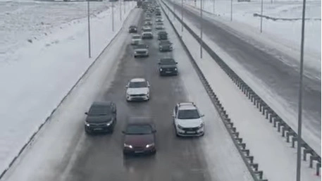 Автоколонну из 620 автомашин сопроводили на трассе в Акмолинской области