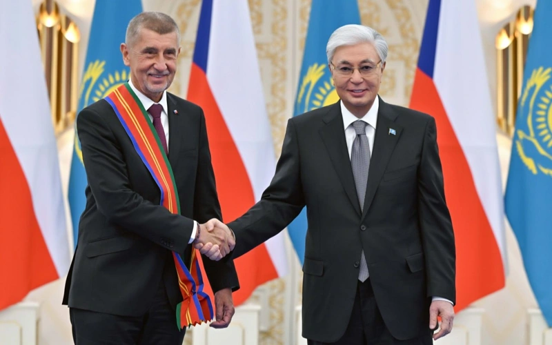 Kassym-Jomart Tokayev awards 1st class Dostyq Order to Andrej Babiš 