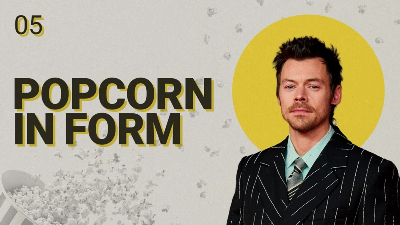 Harry Styles, celebrity, entertainment, popcorn in form