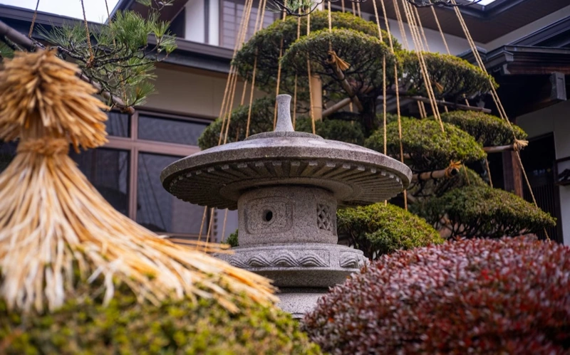 Serene Japanese garden in Kanazawa, Japan.