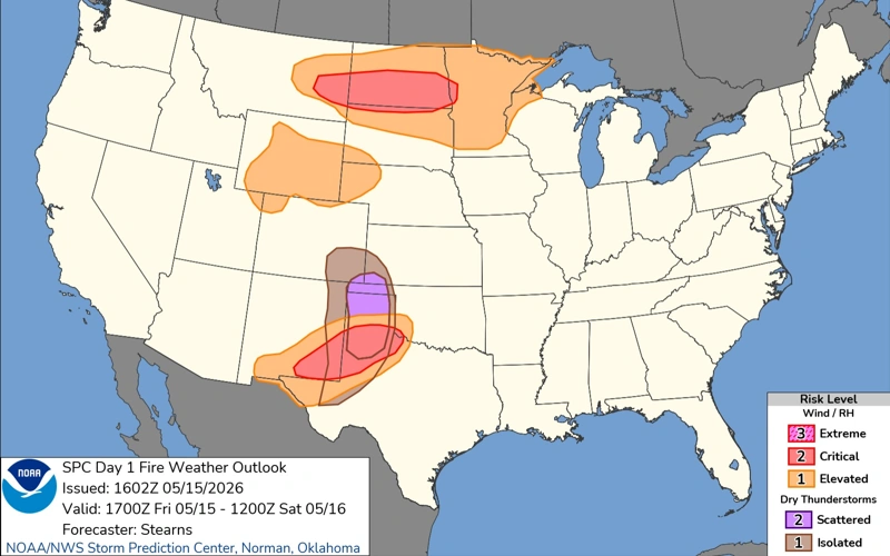 Wildfire threat intensifies across U.S. plains due to dry thunderstorms and strong winds 
