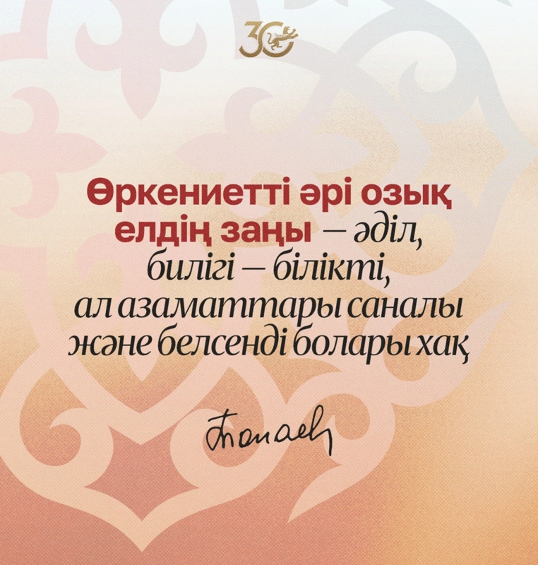 Өркениетті әрі озық елдің заңы – әділ, билігі – білікті, ал азаматтары саналы және белсенді болары хақ