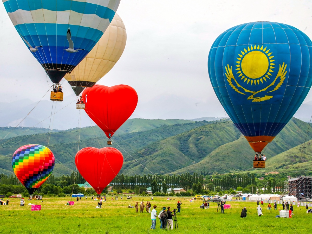 Colorful hot air balloons soar above Kazakhstan's Kaskelen