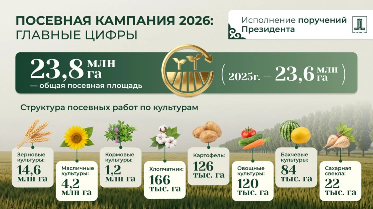 Посевная кампания завершилась в Казахстане: площадь посевов увеличилась на 180 тысяч гектаров
