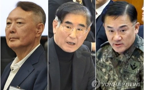 This file composite photo shows (from L to R) former President Yoon Suk Yeol, former Defense Minister Kim Yong-hyun and Yeo In-hyung, former head of the Defense Counterintelligence Command