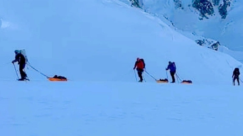 Kazakh armed forces servicemen raise National Flag on Denali
