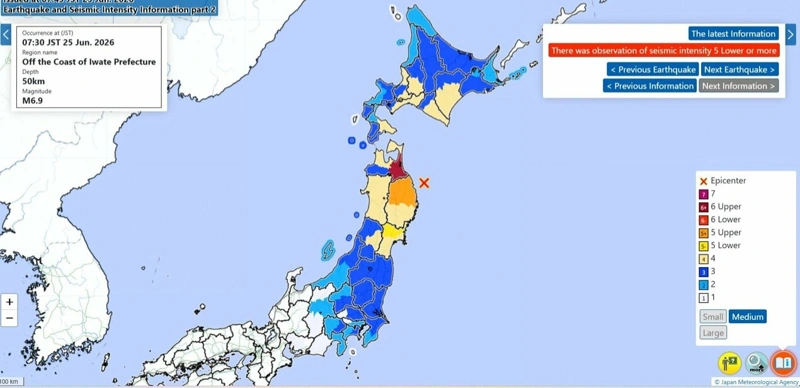 M6.9 quake strikes northeastern Japan