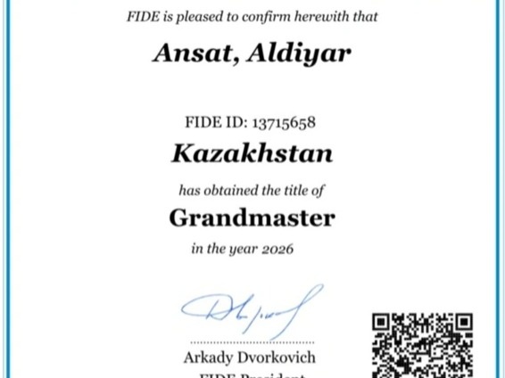 17yo Kazakh chess player gains International Grandmaster title