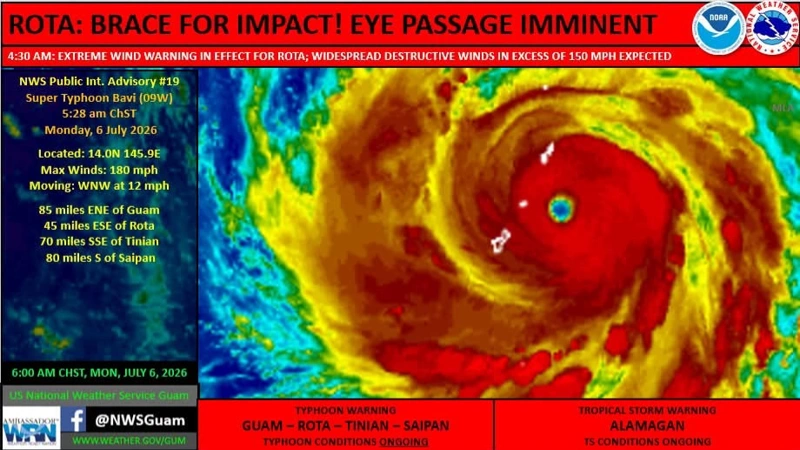 Super Typhoon Bavi approaching Guam and Northern Mariana Islands