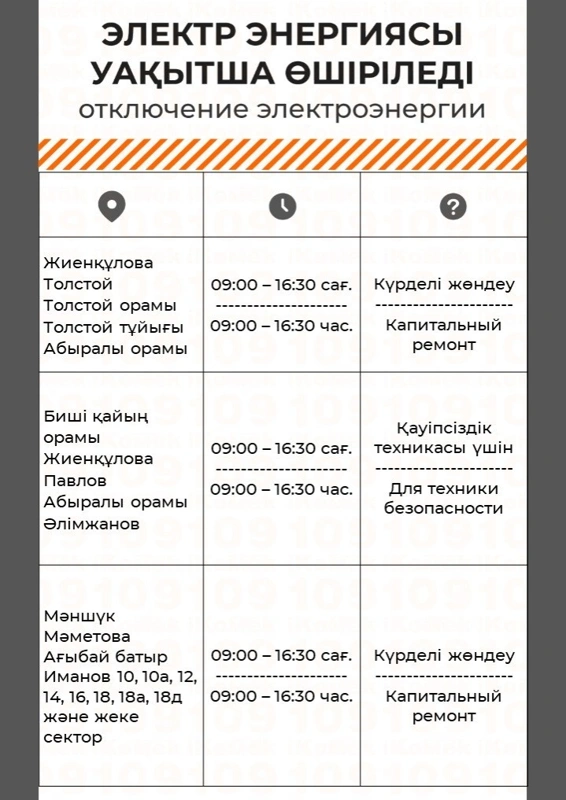 Будет отключено электроснабжение в связи с ремонтными работами.