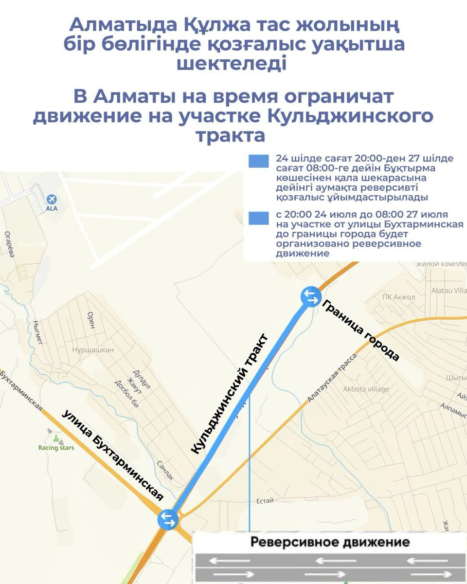 Алматыда Құлжа тас жолы мен Әшімов көшесінде қозғалыс шектеледі