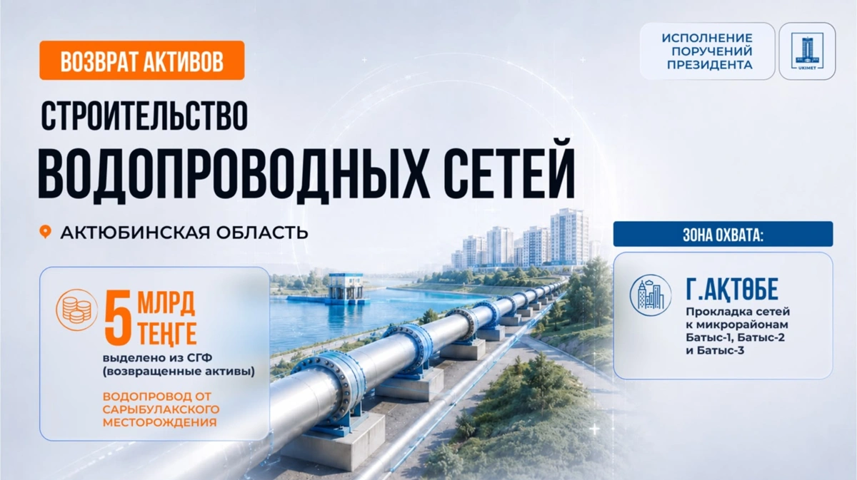 Новый водопровод для Актобе построят за 5 млрд теңге возвращенных активов