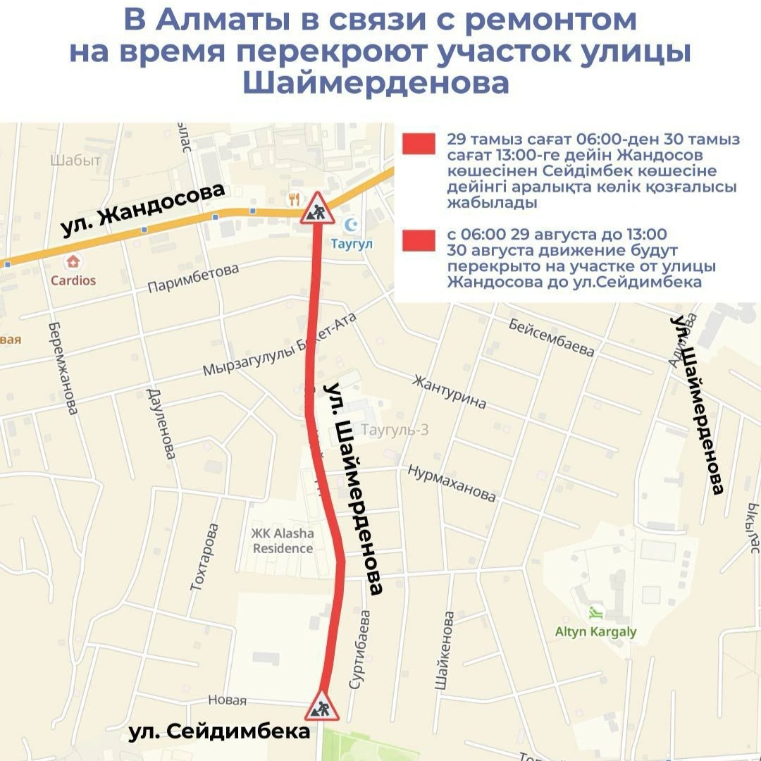 Еще две улицы перекроют в Алматы из-за ремонта