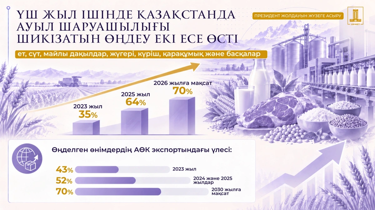 Шикізаттың 64%-ы ел ішінде өңделеді