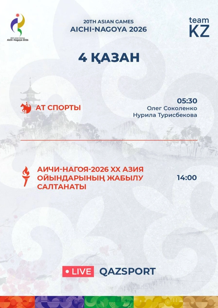 Азия ойындарының 4 қазандағы кестесі жарияланды