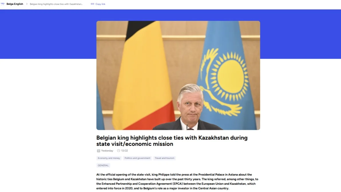 Belgian royal state visit, Kazakhstan, Belgium