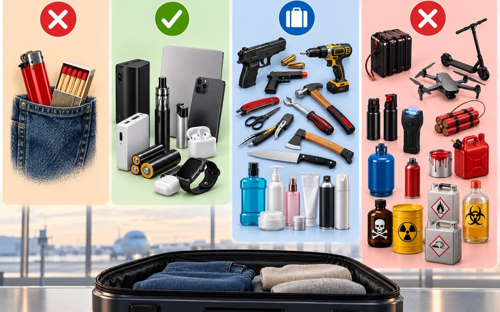 Knives, sharp objects, baggage, airline regulations, aviation, How to pack your hand luggage, luggage, hand luggage, powerbank, batteries, passenger, baggage